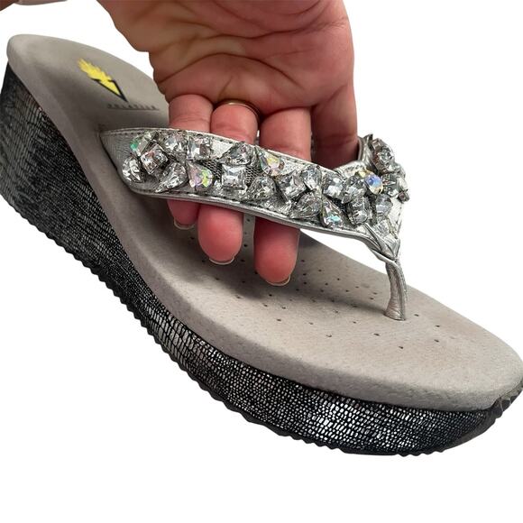 Volatile Wedge Sandals Size 10 Gray Silver Rhinestones, Summer, Spring, Tropical - Picture 2 of 7